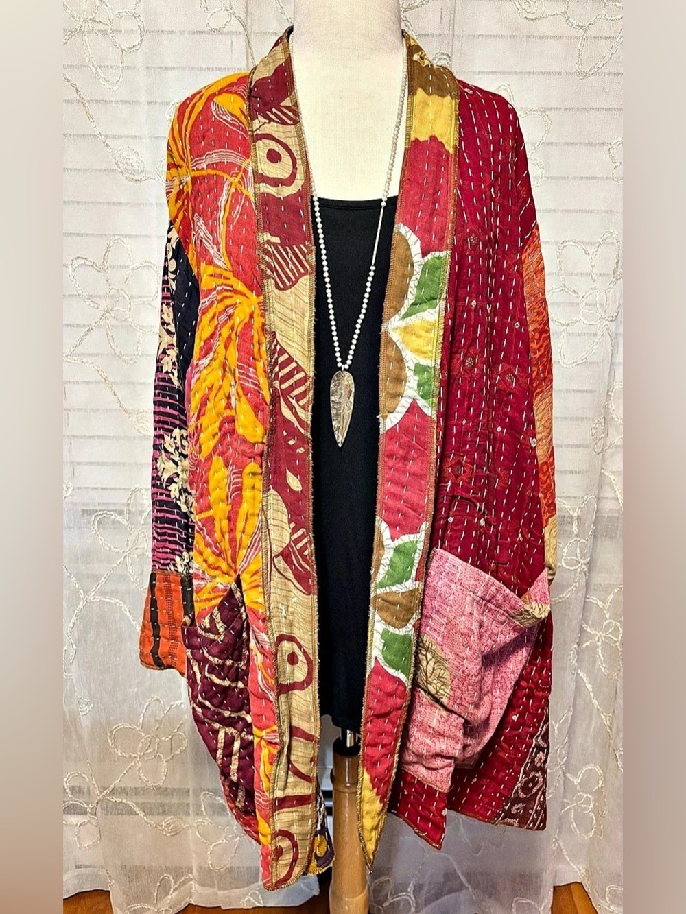 Sterling Styles Gorgeous Colorful Patchwork Silk Oversized Jacket, Size OS (EUC)